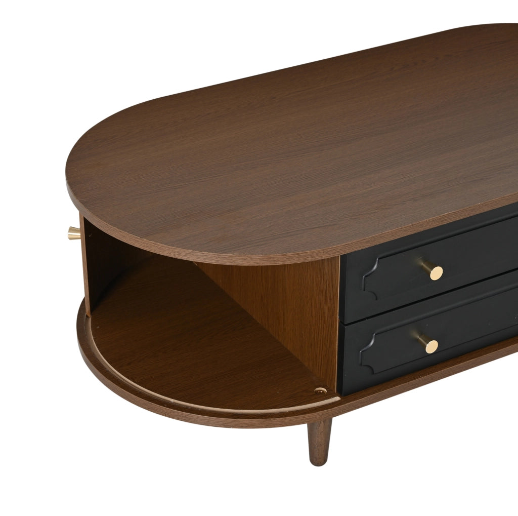 Tavolino da salotto 100x50x36 cm con 2 cassetti e 2 ante a rullo in truciolare; noce e nero