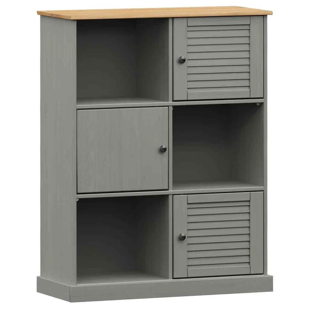 Libreria-Scaffale per Libri-Mobile di Stoccaggio VIGO 90x35x114,5 cm in Legno Massello di Pino Grigio