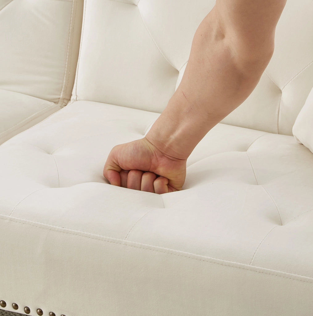 Divano letto 2 posti in velluto beige con schienali reclinabili