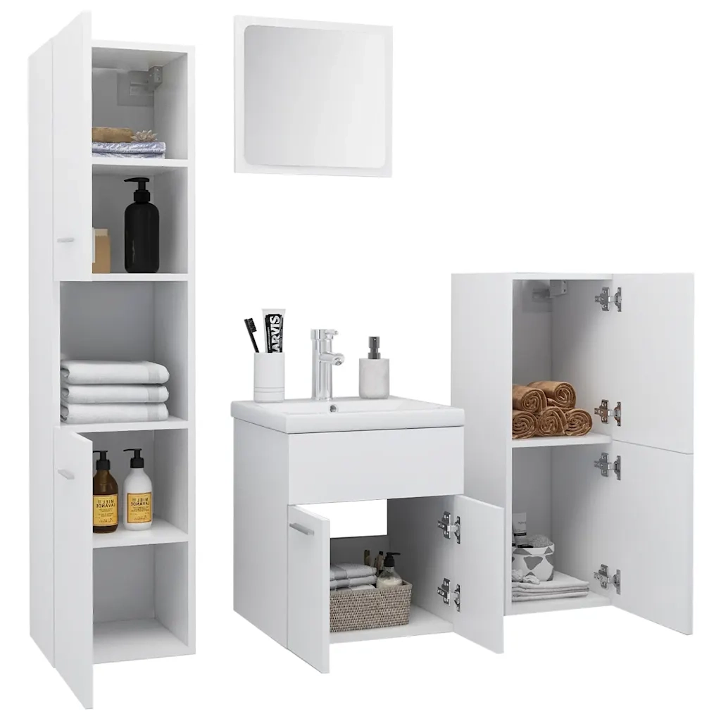 Set Mobili da Bagno | Armadio da bagno Bianco in Legno Multistrato
