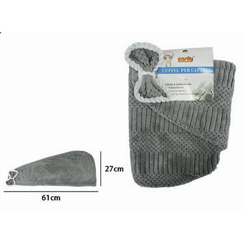 Trade Shop - Cuffia Asciugamano Shampoo Bagno Doccia Asciuga Capelli Fiocchetto Grigio 79635 -
