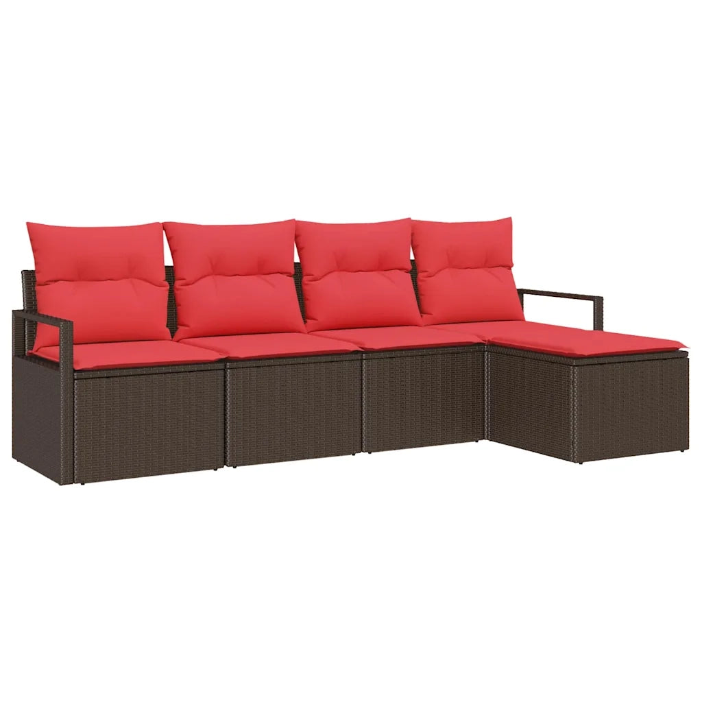 Set di divani con cuscino 5 pcs Marrone polyrattan