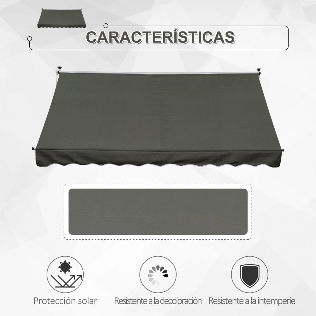 Tendone Manuale Retrattile per Terrazza ¨C zephmum ¨C Grigio 300x150x170-280 cm