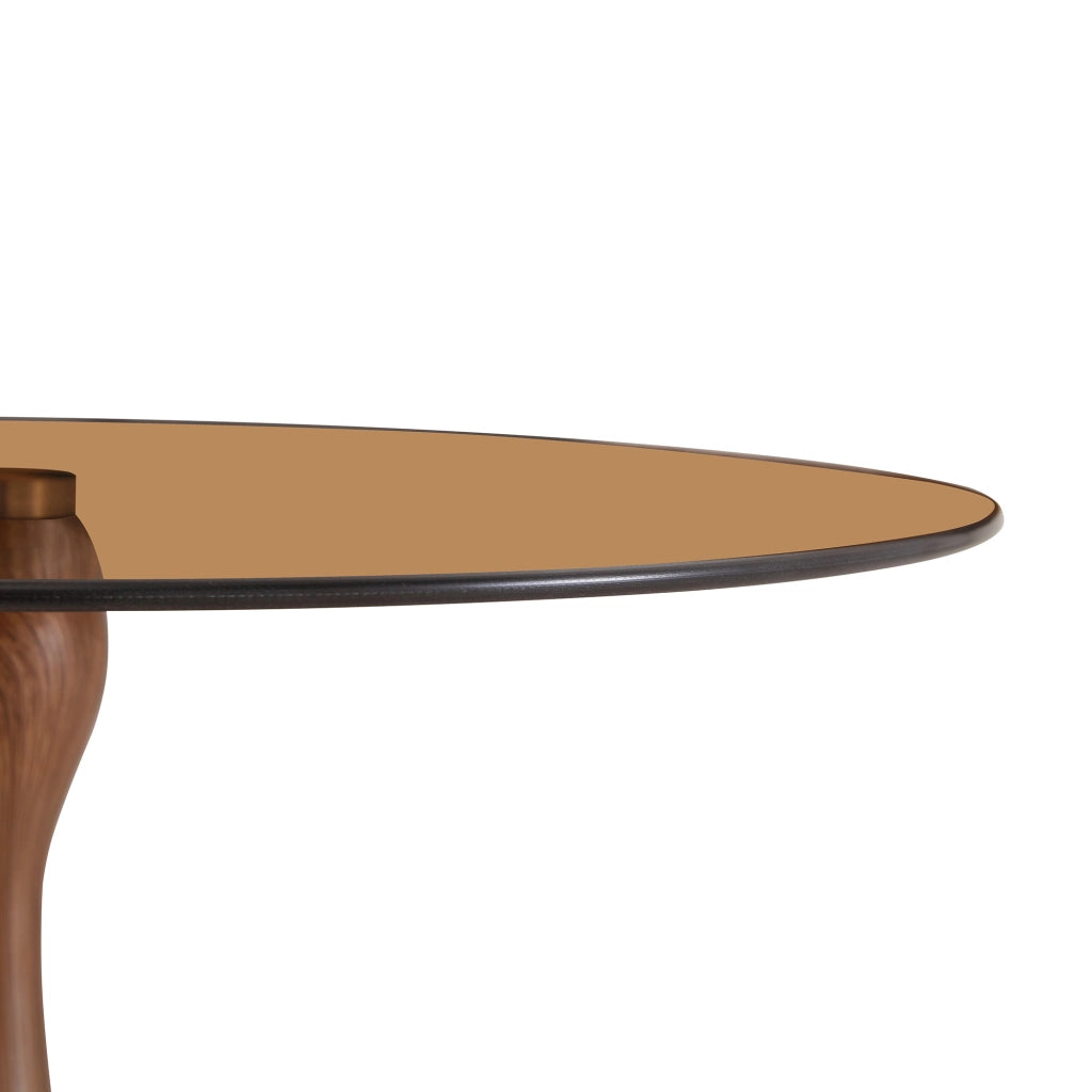 Tavolino basso rotondo in vetro temperato con base in metallo per soggiorno e camera da letto marrone diametro 50 × 51,5 cm