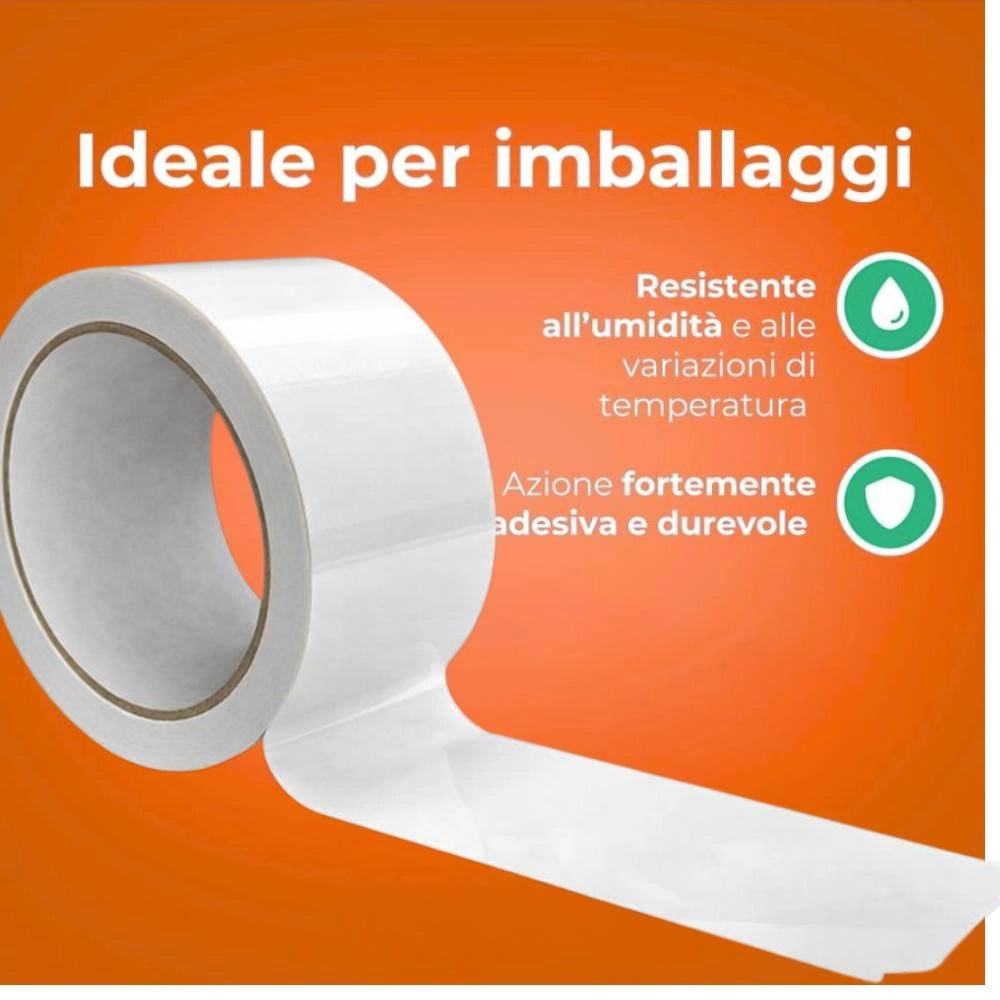 Kit 6 nastro adesivo silenzioso bianco 50x132m per imballaggi continui