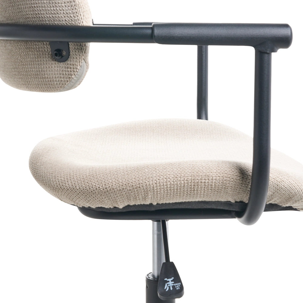 Sedia da ufficio con rivestimento in tessuto beige, girevole, per scrivania e computer, con altezza del sedile regolabile