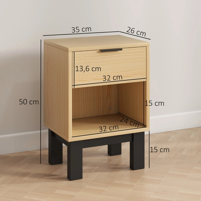 Comodino salvaspazio con cassetto e vano aperto, per camera da letto e soggiorno, in legno, rovere 35 × 26 × 50 cm