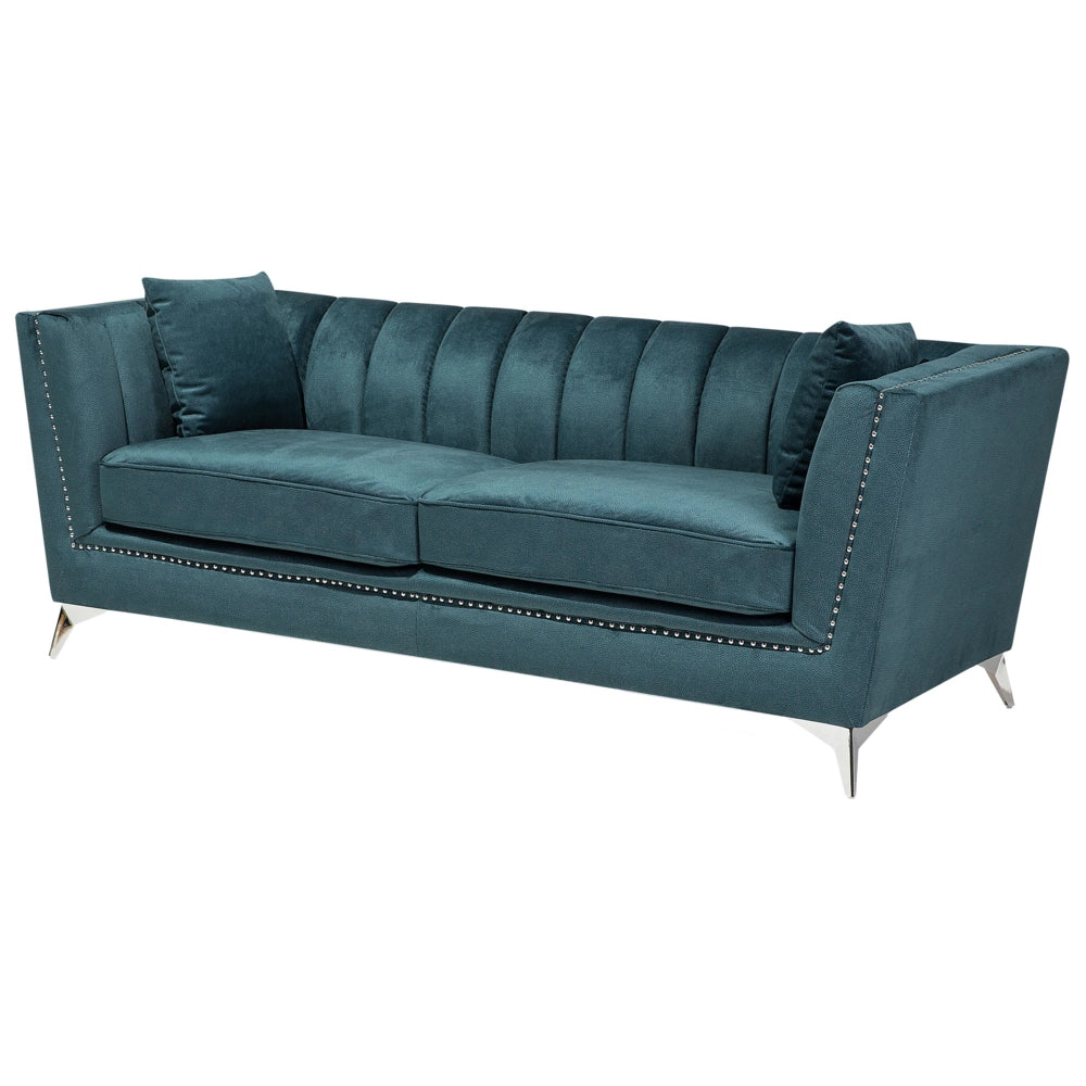 Set di divani a 2 + 3 posti con trapuntatura del pannello di rivestimento della testa del chiodo blu verde acqua