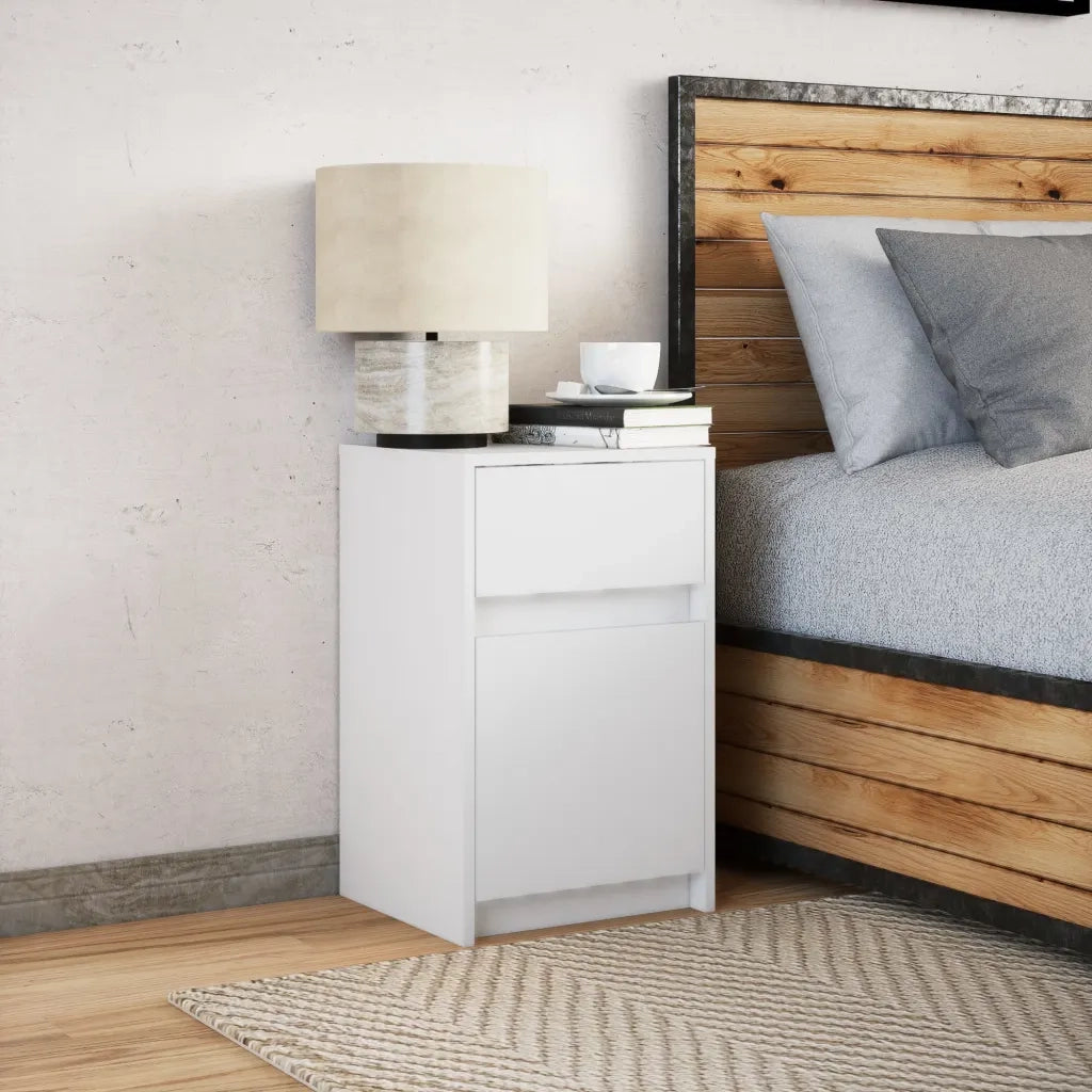 Comodino con Luci LED Bianco in Legno Multistrato
