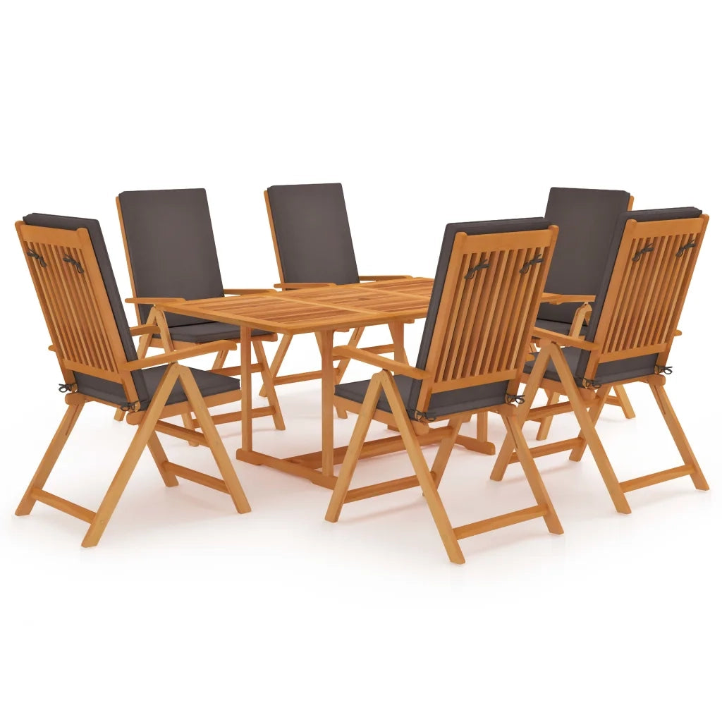 Set da Pranzo da Giardino 7 pz con Cuscini Grigi Legno di Teak cod mxl 48398