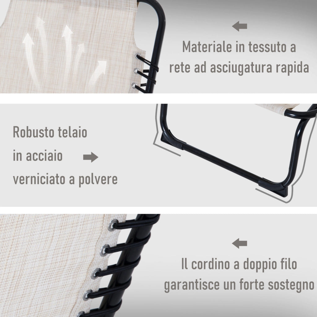 Lettino Prendisole Pieghevole da Giardino 197x58x26 cm in Acciaio e Tessuto Crema e Nero