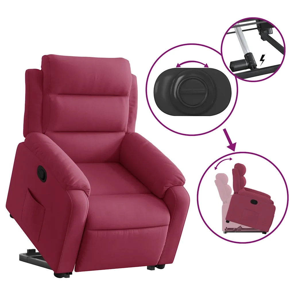 vidaXL Poltrona Alzapersona Reclinabile Rosso Vino in Velluto