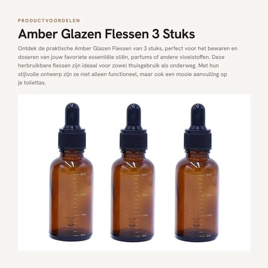 Set di flaconi in vetro di etilene - 3 pezzi - 5ml/10ml/15ml/20ml/30ml - Vetro ambrato - Con siringa - Per olii essenziali - Sicuro e comodo - Flacone
