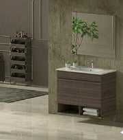 Mobile Bagno NEBARI Già Montato 2 portas, lavabo e specchio Frassino tea 120x45 cm doppio lavabo