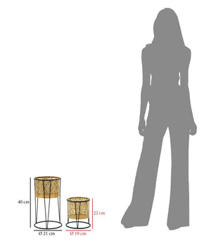 Set 2 Portavasi Ø21x40-19x22 cm in Metallo Nero e Oro