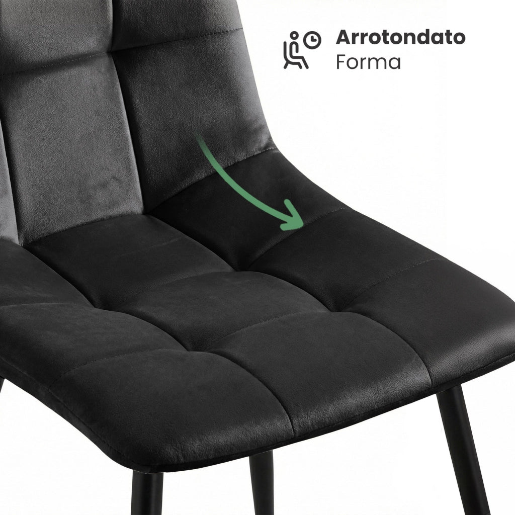 Set di 6 Sedie in velluto trapuntate NERO Nero gambe nere