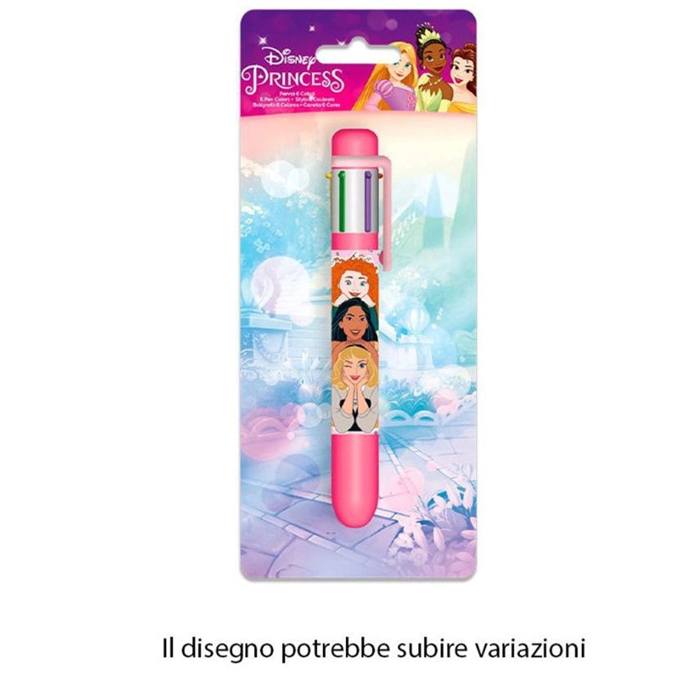 Trade Shop - Penna Con 6 Colori Principesse Accessorio Scuola Regalo Cancelleria Bambine 961730 -