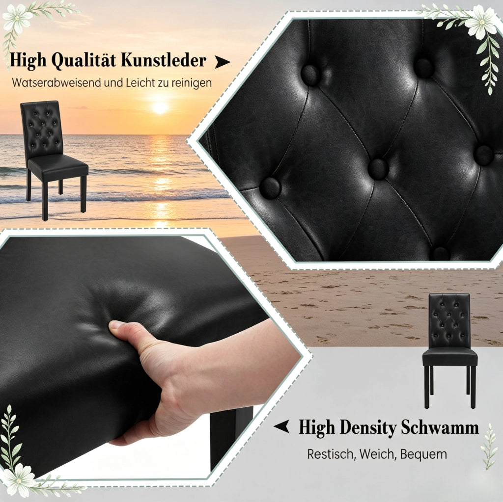 Sedia da pranzo nera 49 x 99 x 42 cm in similpelle e legno, set da 2