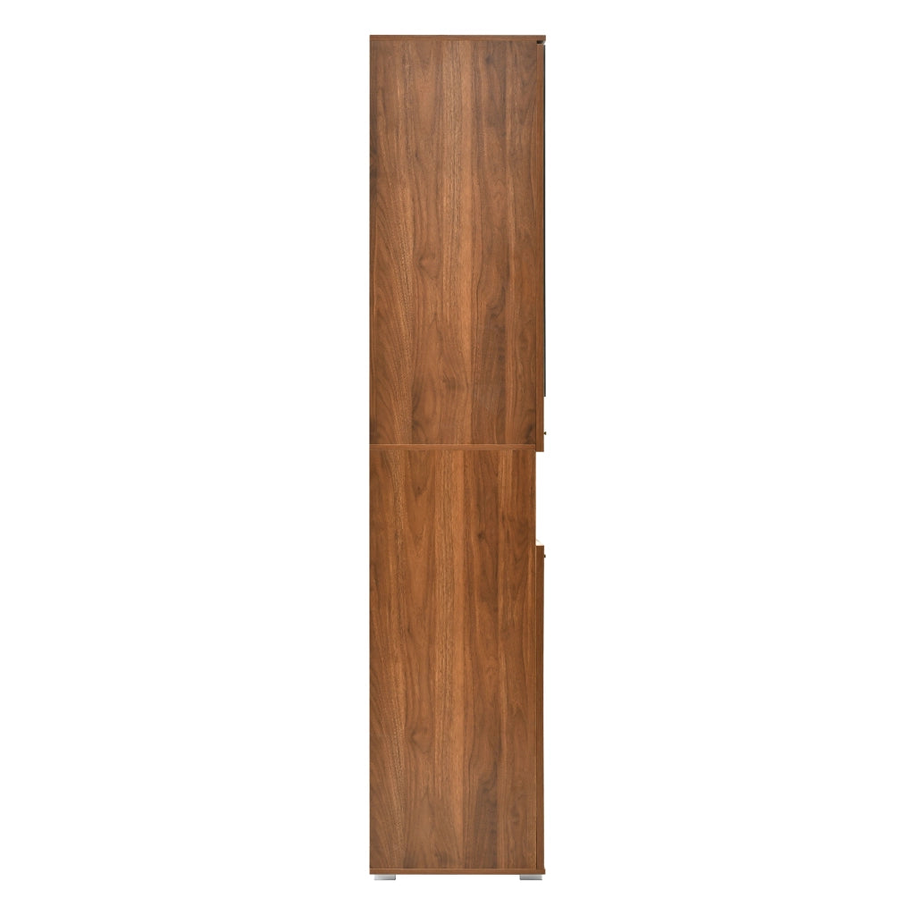 Set mobili da ingresso con specchio, 3 ante, panca con cuscino e LED, in MDF e pannelli di particelle noce e bianco