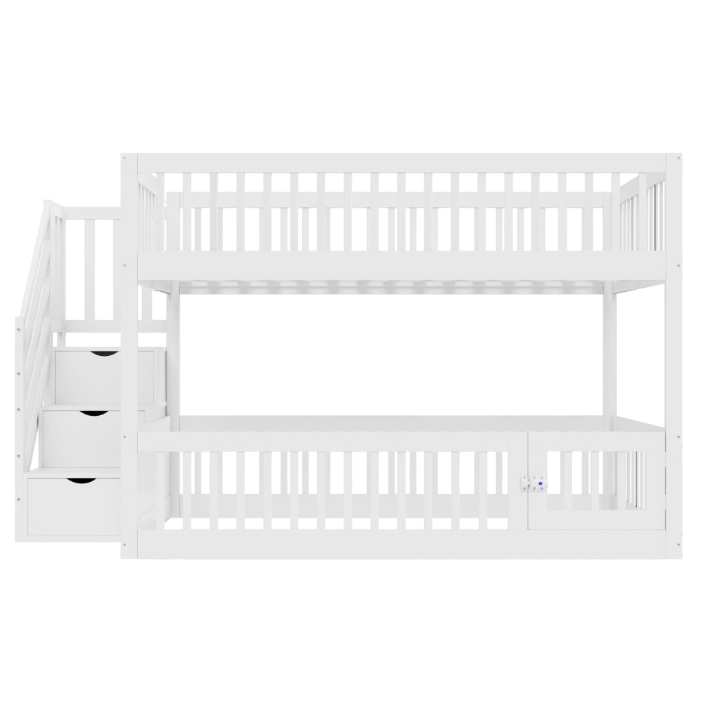 Letto a castello 140x200 cm in legno bianco con scale
