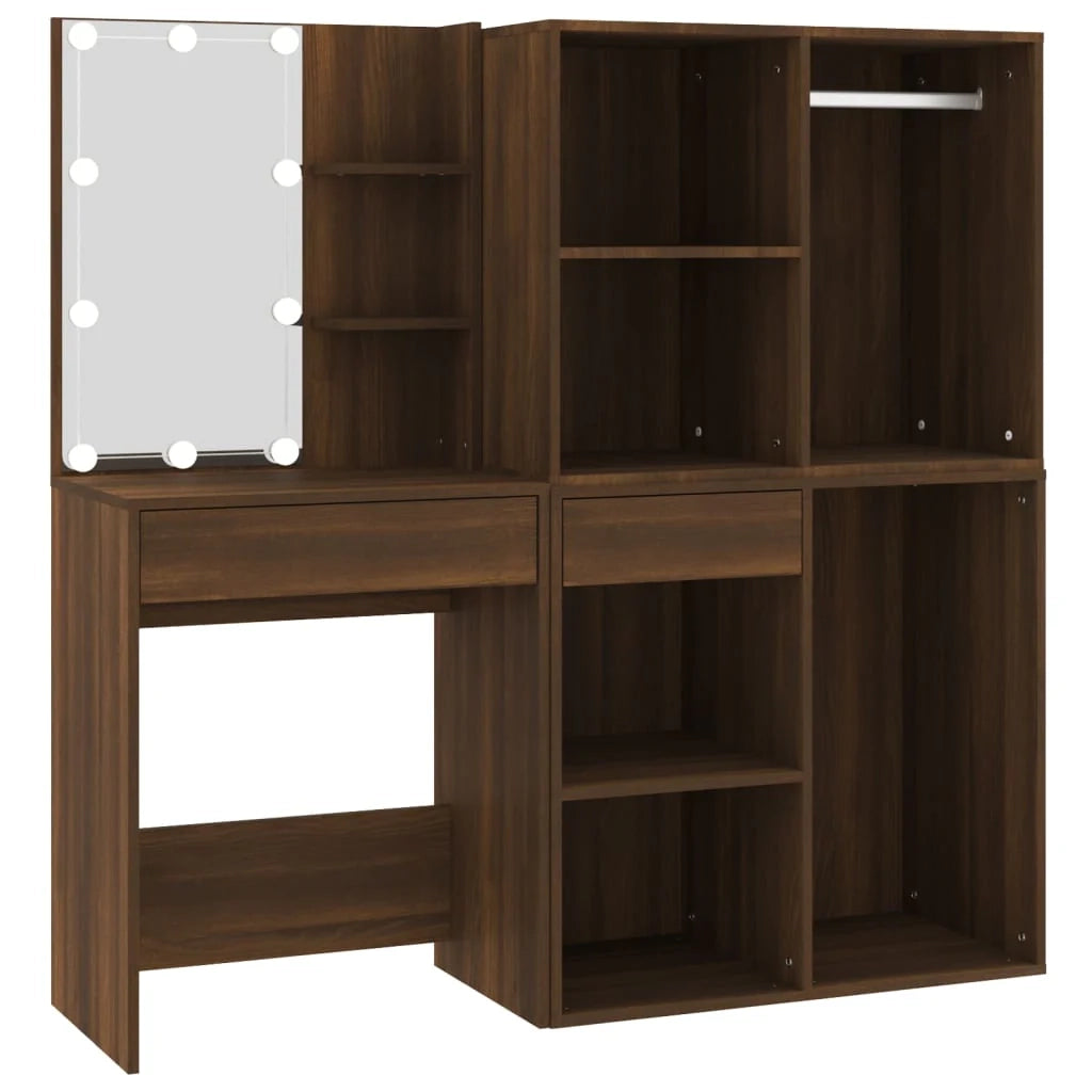 Toeletta tavolo da trucco di design mobili per camera da letto 60 x 40 x 140 cm con illuminazione a LED e armadietti rovere legno ingegnerizzato marrone 02_0006374