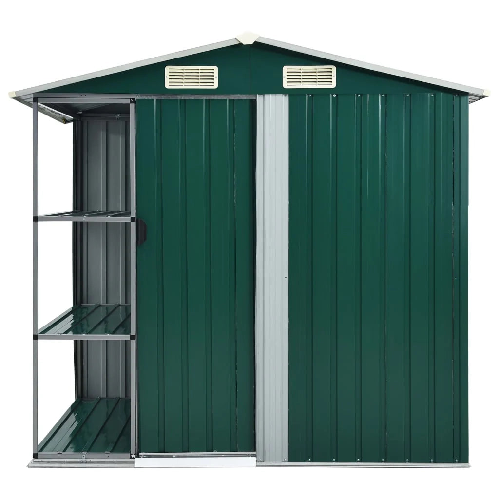 Casetta da giardino cabina ripostiglio casetta da esterno robusta casetta per attrezzi con ripiano 205 x 130 x 183 cm ferro verde 02_0022225