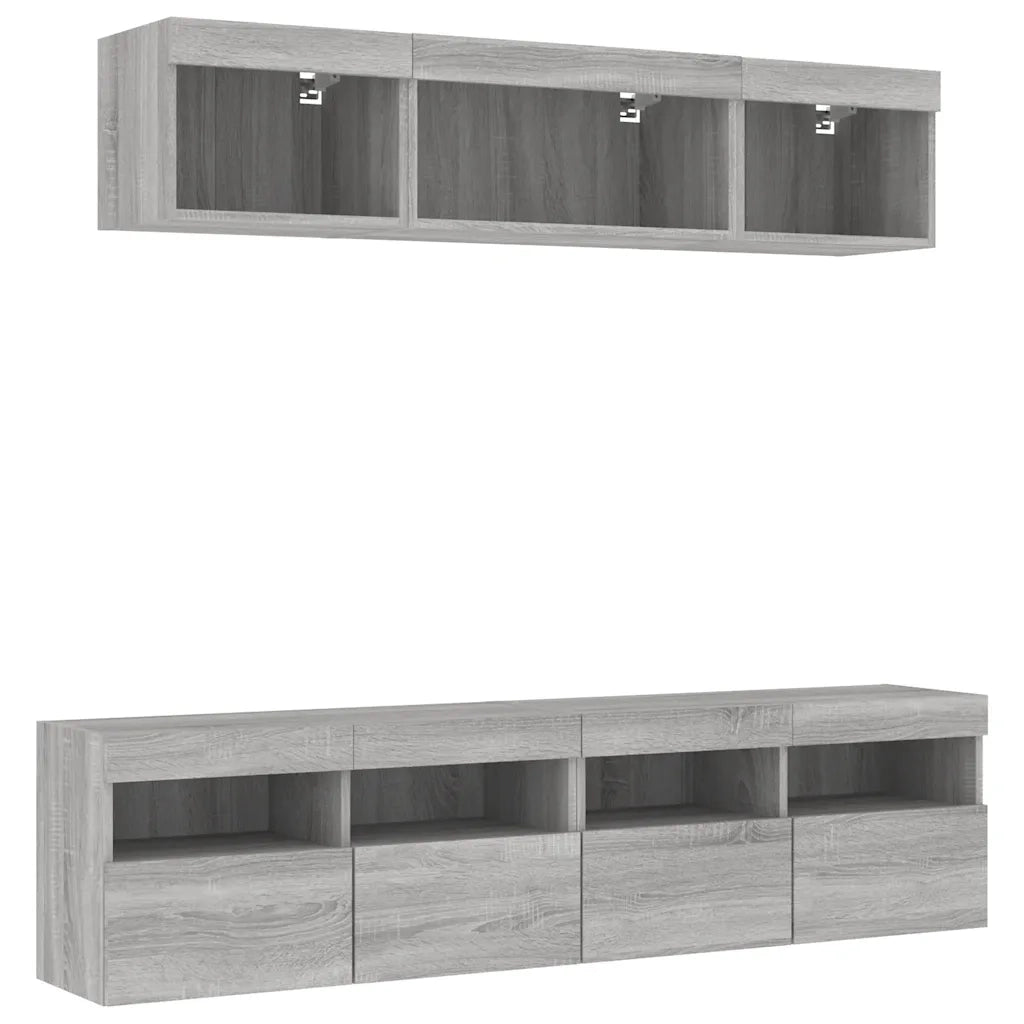 Mobili TV a Muro con LED 5pz Grigio Sonoma in Legno Multistrato 3216723