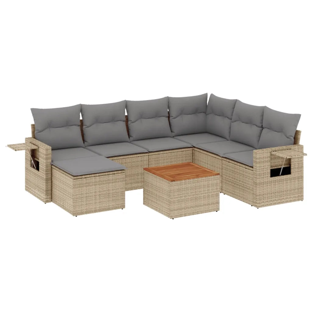 Set Divano da Giardino 8 pz con Cuscini Beige Misto Polyrattan
