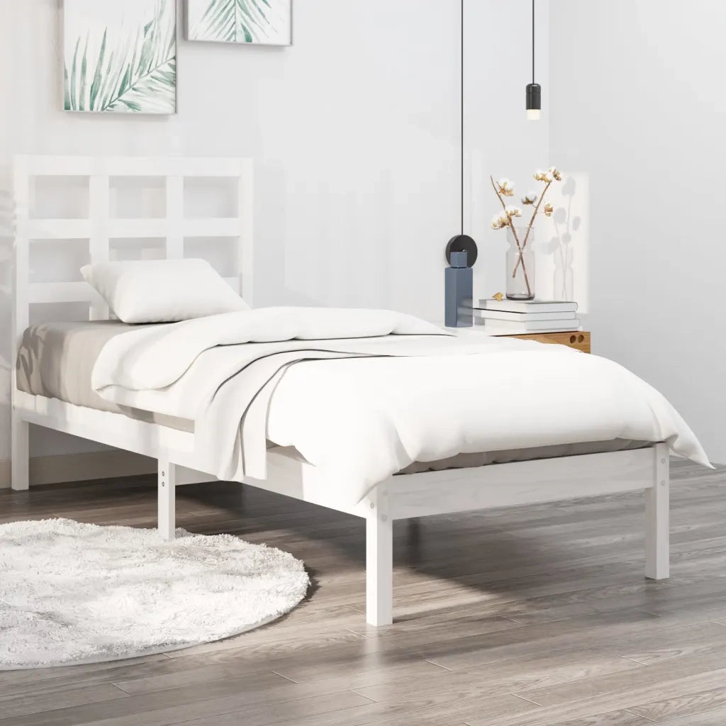 Letto singolo | Letto per adulti | Giroletto Bianco in Legno Massello 75x190 cm Small Single