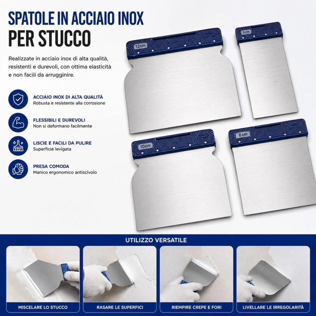 Set 4 Spatole Giapponesi Acciaio Flessibile 42/60/85/140 mm 61089