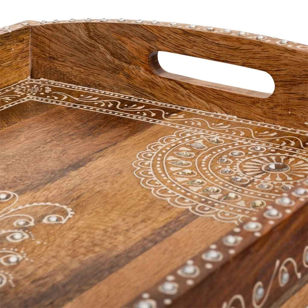 Vassoio in legno dipinto a mano bianco 43x29x6 h