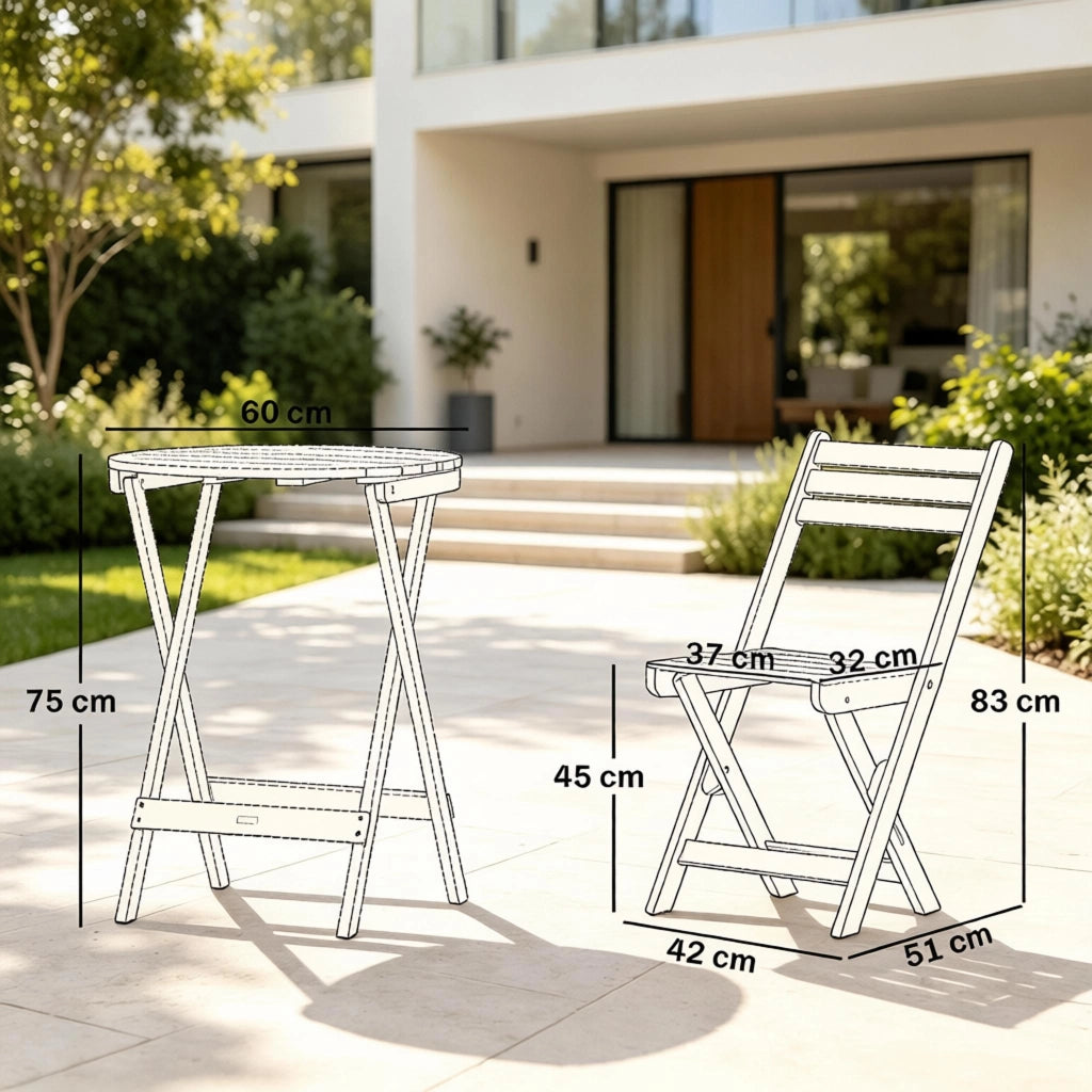 SET DA 3 PEZZI Tavolo e Sedie Pieghevoli da Esterno Ø 60 cm Legno di Acacia Naturale