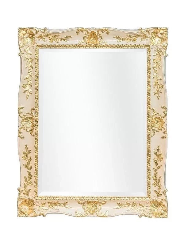 Mobili2g - specchiera rettangolare laccata avorio con particolari foglia oro - misure: l.78 x h.98 x p.6