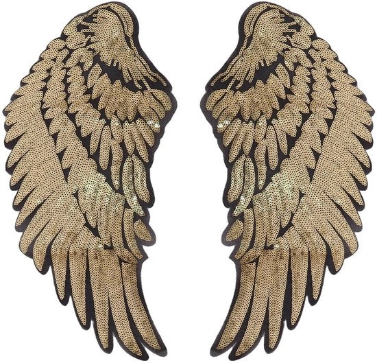 Pannelli Goud con Pailletten - Strisce da stirare o cucire - Pannelli DIY per decorazione di abiti - 1 coppia di ali - Dimensioni 34,5 x 16 cm - Pannelli di stoffa decorativi