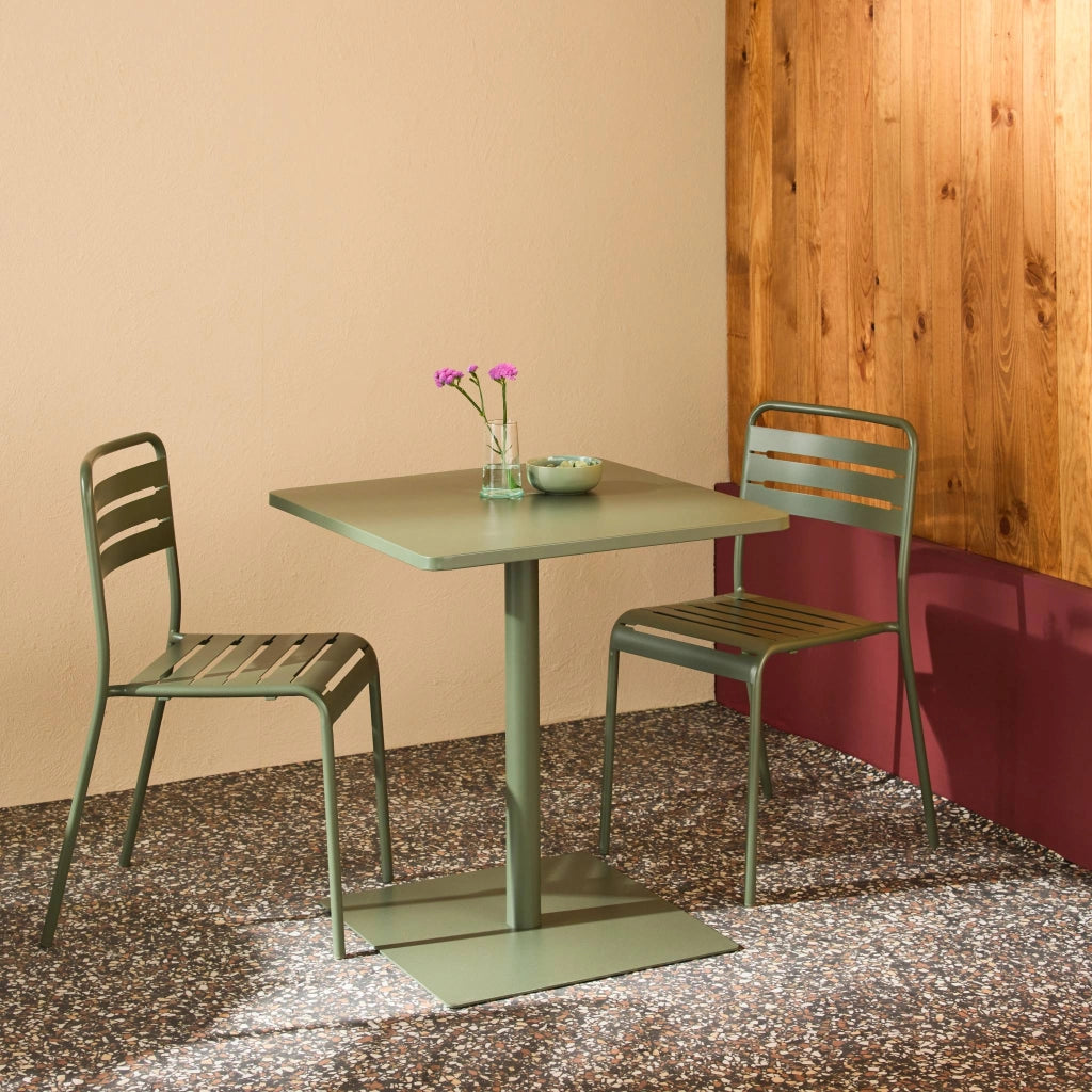 Set tavolo da giardino quadrato in acciaio con 2 sedie, verde kaki