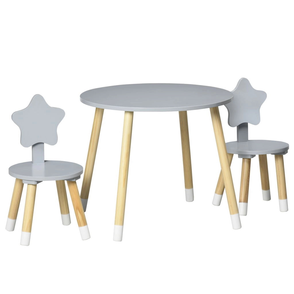 SET TAVOLO CON 2 SEDIE PER BAMBINI IN LEGNO ETÀ DA 18 MESI A 4 ANNI GRIGIO