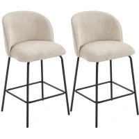 Set di 2 sgabelli da bar con schienale e poggiapiedi, gambe in acciaio, Beige