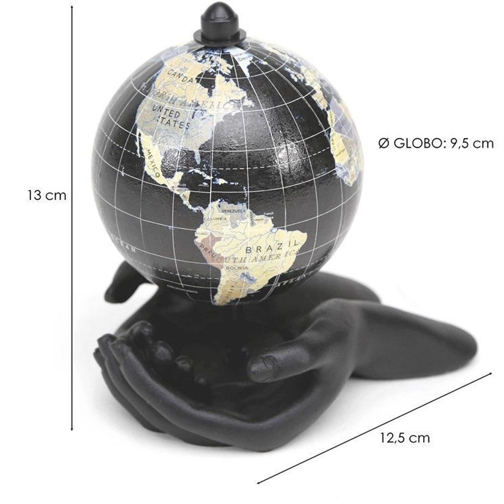 Trade Shop - Globo Terrestre Mappamondo In Metallo Mani Nere Decorazione Casa Ufficio 210087 -