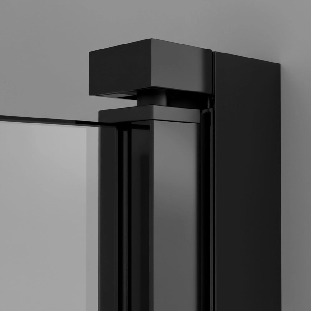 Box doccia angolare doppio soffietto 90x70 in vetro temperato trasparente con profili nero opaco Neos
