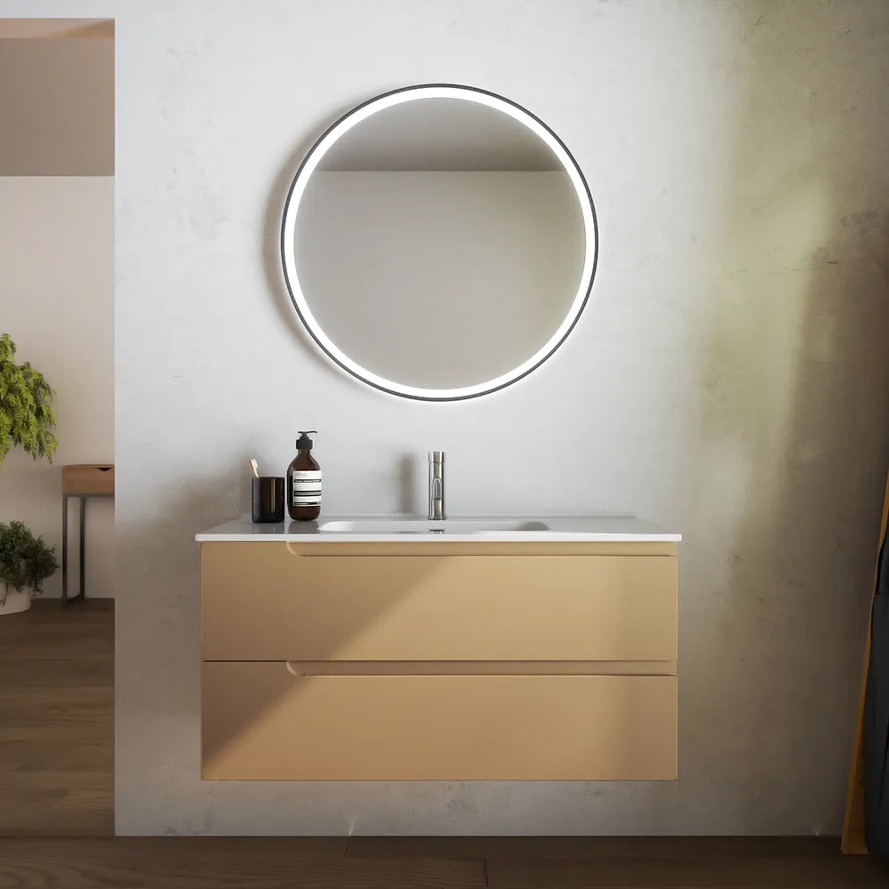 Mobile bagno sospeso 90 cm due cassetti sabbia opaco con lavabo | Ardenne