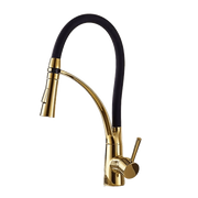 JANA | Rubinetto cucina girevole flessibile in acciaio inox oro lucido|Rubinetto miscelatore arco alto|Rubinetto alta pressione 360° 2 attacchi gastro