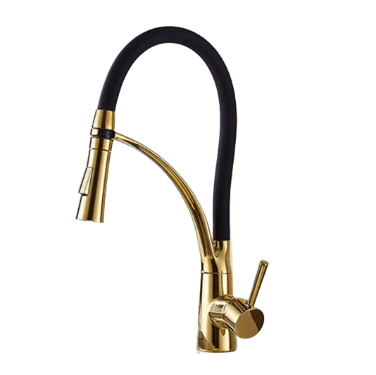 JANA | Rubinetto cucina girevole flessibile in acciaio inox oro lucido|Rubinetto miscelatore arco alto|Rubinetto alta pressione 360° 2 attacchi gastro
