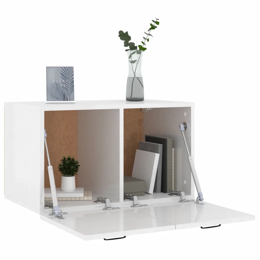 Armadietto a Muro Bianco Lucido 60x36,5x35 cm Legno Multistrato 812921