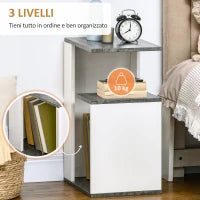 Set 2 Comodini Moderni dal Design Irregolare con Ripiano Aperto in Truciolato, 35x29.5x60 cm, Grigio e Bianco