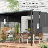 Gazebo Pergola 3x3.5 m con 3 Tettucci Regolabili in Acciaio e Poliestere Anti UV, Grigio