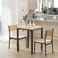 homcom Set Tavolo da Pranzo con 2 Sedie per Casa e Cucina, Metallo e Legno