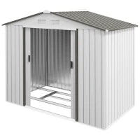 Casetta Porta Utensili in Acciaio, Capanno da Giardino con Porte Scorrevoli, 213x130x185 cm, Bianco