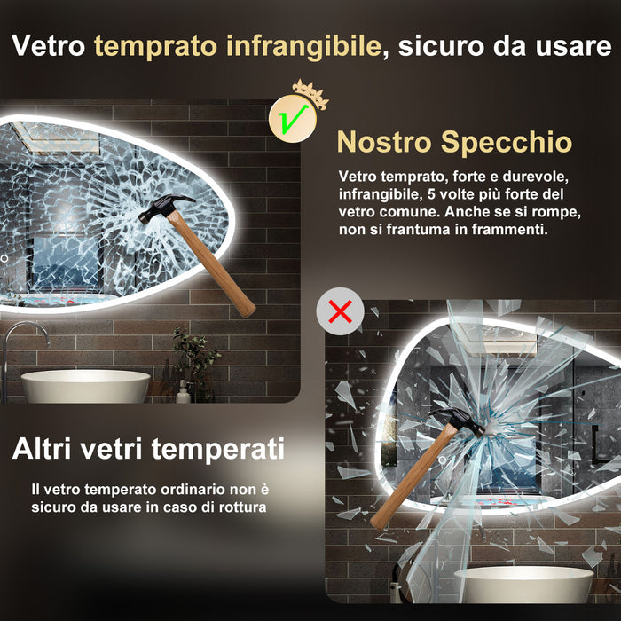 120 x 80 cm,AICA Specchio da Bagno LED con Luce, 3 Colori Regolabili,memoria, antiappannamento,CRI>90,autospegnimento