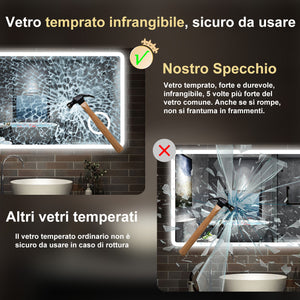 120 x 70 cm,AICA Specchio da Bagno LED con Luce, 3 Colori Regolabili,Blue tooth, Ingrandimento,memoria, antiappannamento,CRI>90,autospegnimento