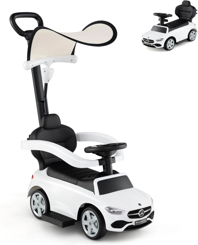 Macchina Cavalcabile per Bambini con Licenza Mercedes-Benz 3 in 1, Capote Regolabile, Guida Realistica con Volante e Clacson, Capacità di Carico 25 KG, per Bambine e Bambini 1-3 Anni (Bianco)